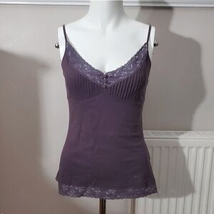 RW&CO New Y2K Dusty Purple V Neck Cami ribbed/lace Cotton Top